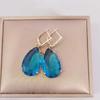 Blue Drop Shape Crystal Zircon Dangle Earrings for Women 2023 New Gold Color Earring Fashion Luxury Party Jewelry Accessories