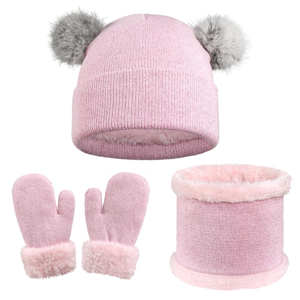 Children's Hat Scarf Gloves Three Piece Set Winter Thickened Warm Knitted Ear Protection Ball Cap Three Piece Set