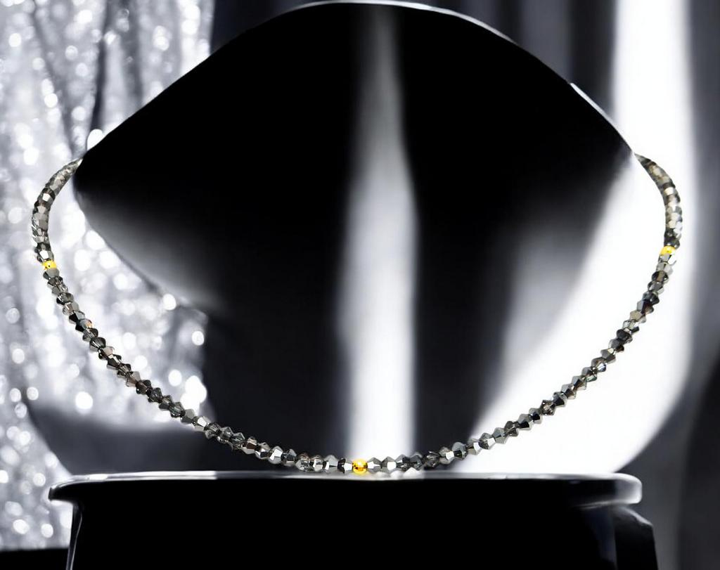 Royal Jewelry 3mm 18k Mirror Cut Ring with Sparkling Black Diamond and Crystal Necklace [ROYAL JEWELRY] (Yellow Gold, 42)