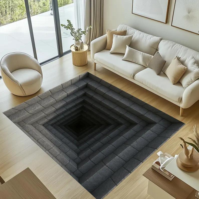 2D Realistic Canyon Crack Area Rug, Illusion Home Decor, Non-Slip Rug for Gothic & Industrial Living Room Bedroom Home Mat