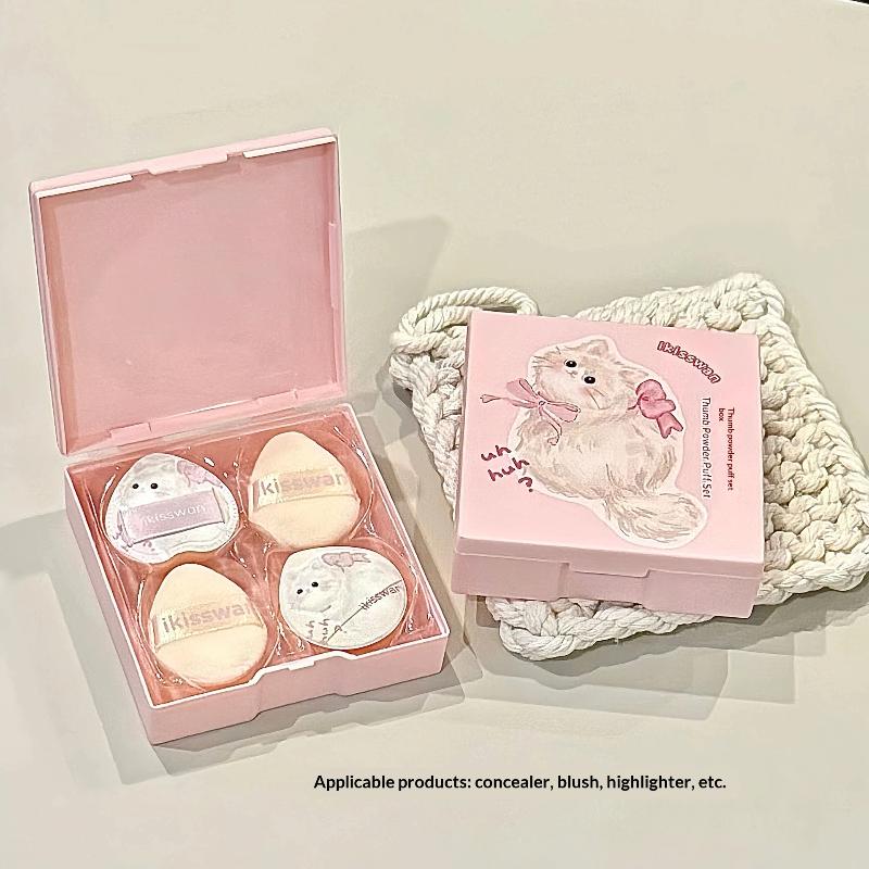 5Pcs Cute Mini Finger Puff Set With Box Facial Makeup Sponge Dry & Wet Application Ultra-Soft Mixed Makeup Puff Makeup Tools