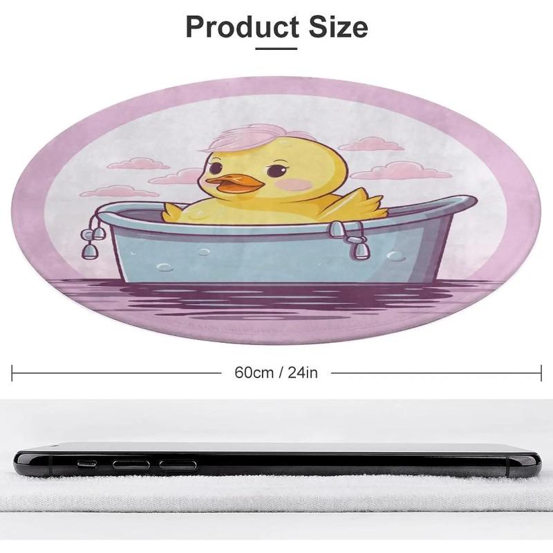 Cartoon Yellow Duck Round Rug Washable Area Rugs Indoor Circle Door Mat Soft Non-Slip Carpet for Living Room Bedroom Dining
