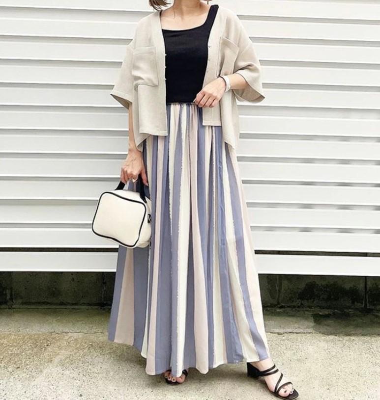 Summer 2023 Japanese Striped A-Line Long Skirt