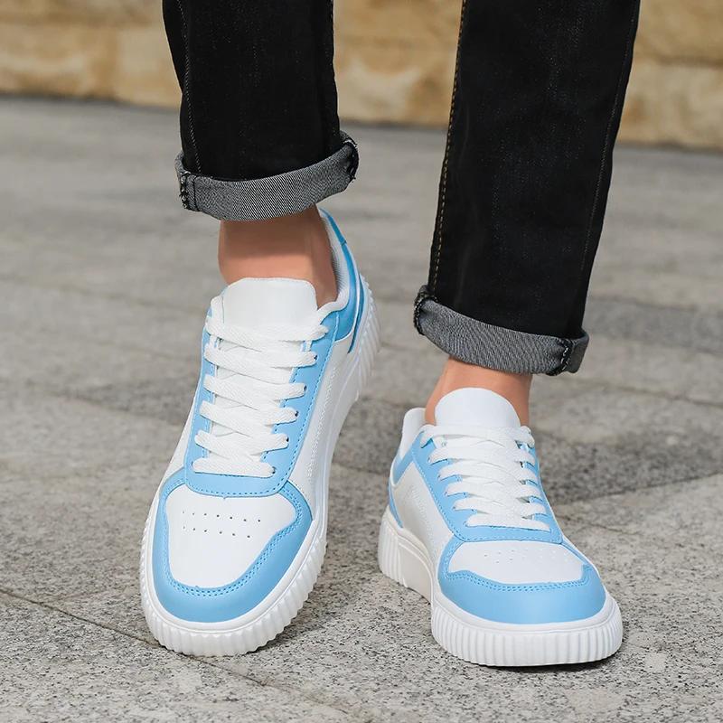 Fashion Men'S Casual Shoes Lightweight Unisex Walking Shoes Leather Outdoor Sports Shoes Non-Slip Breathable White Sneakers
