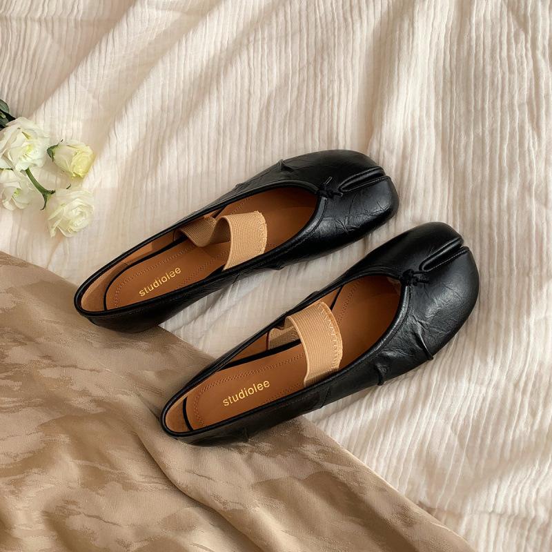 Shoes Shallow Mouth Soft Sole Sheepskin Flat Bottom with Skirt Pig's Trotters Split-toe Single Shoes