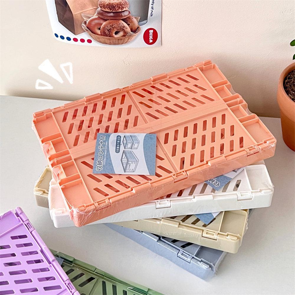 Cute Ins Folding Plastic Storage Rack Organizer Box Student Portable Desktop Food Toy HandAccount Tape Stationery Storage Basket