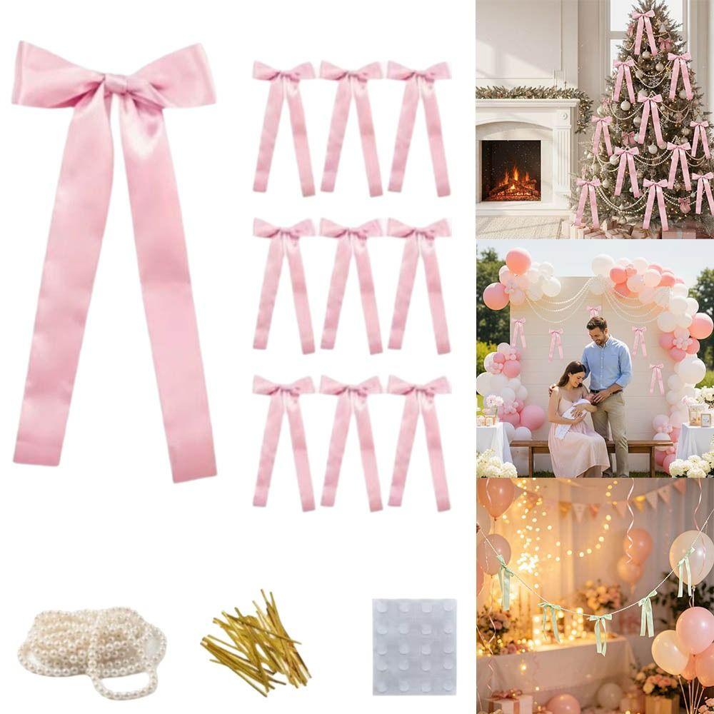 Faux Pearl Bowknot Banner Hanging Pendant Reusable Bow Beaded Garland Birthday Decor