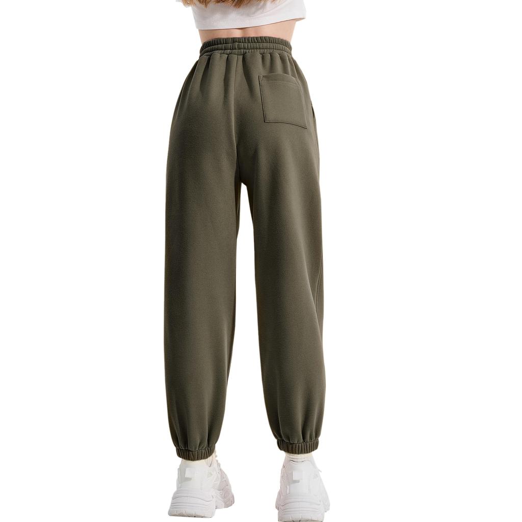 Rolanko Casual Jogger Long Pants for Winter Sports and Size 160 Kids' Sweatpants, Girls' Fleece-Lined Pants, Warmth, Green,