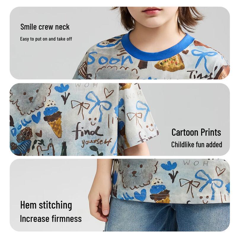 ASK JUNIOR Unisex Children's Cartoon Print Short-Sleeve T-shirt