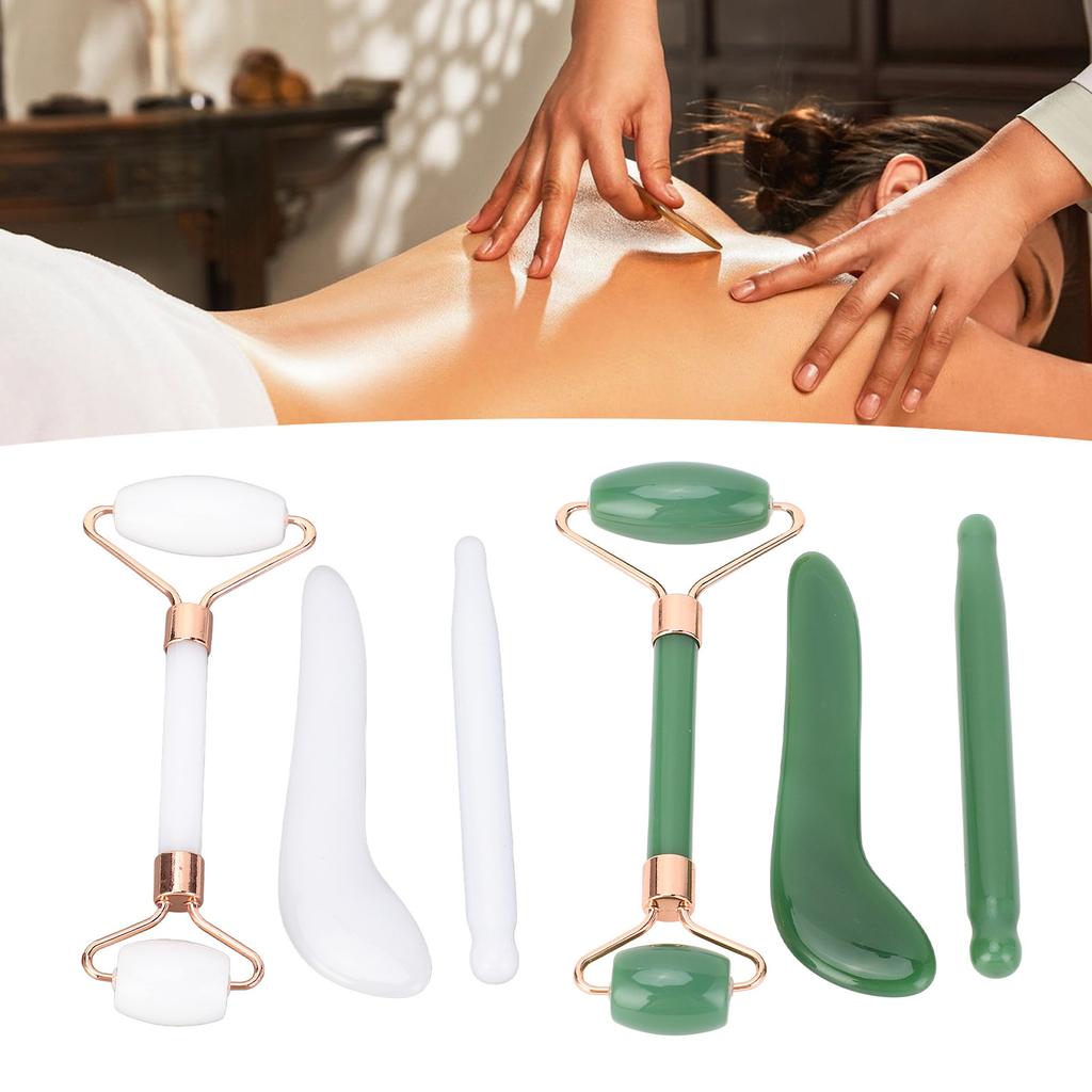 3pcs Jadestone Face Roller Gua Sha Set Anti Aging Improve Circulation Gua Sha Scraping Massage Tool