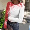 Women's Halloween Print Long Sleeve Neck Ribbed Top for Casual Fashion