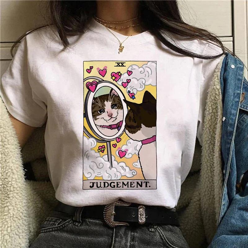 Kawaii Cat Tarot Cute Shirt Fashion Top Female O-neck Tees Short Sleeve Tee Shirt Femme Summer Women Tshirts