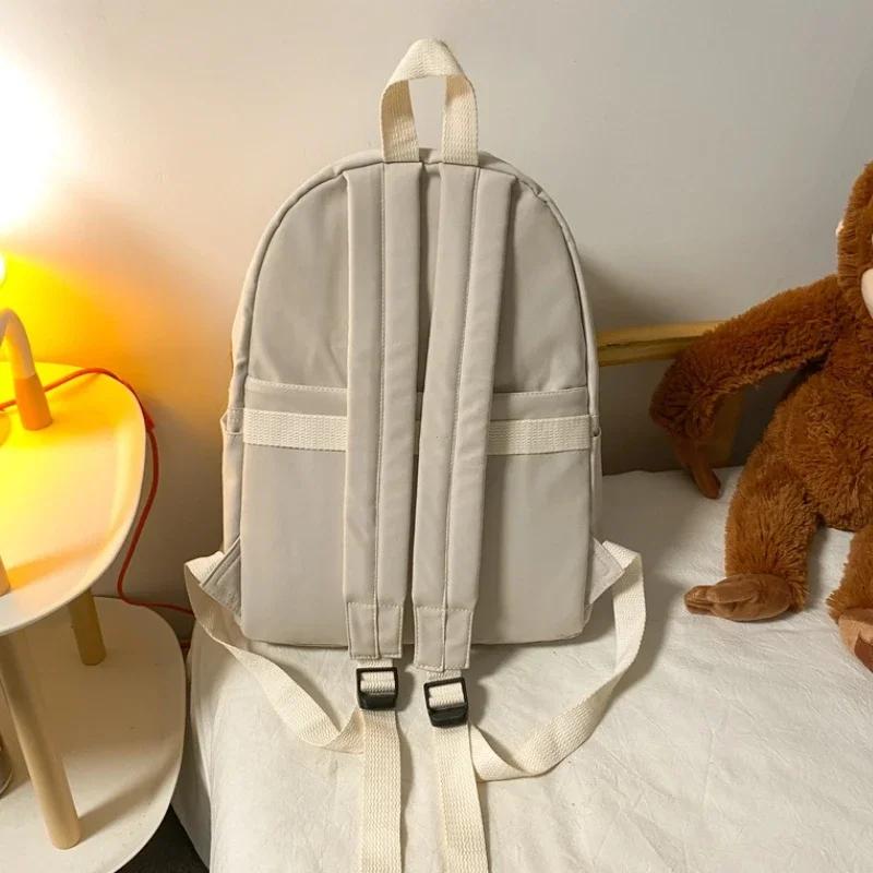 Waterproof Nylon Backpack for Women Simple Solid Color Bookbag Travel Backpack for Student Girls School Bag Female Shoulder Bags