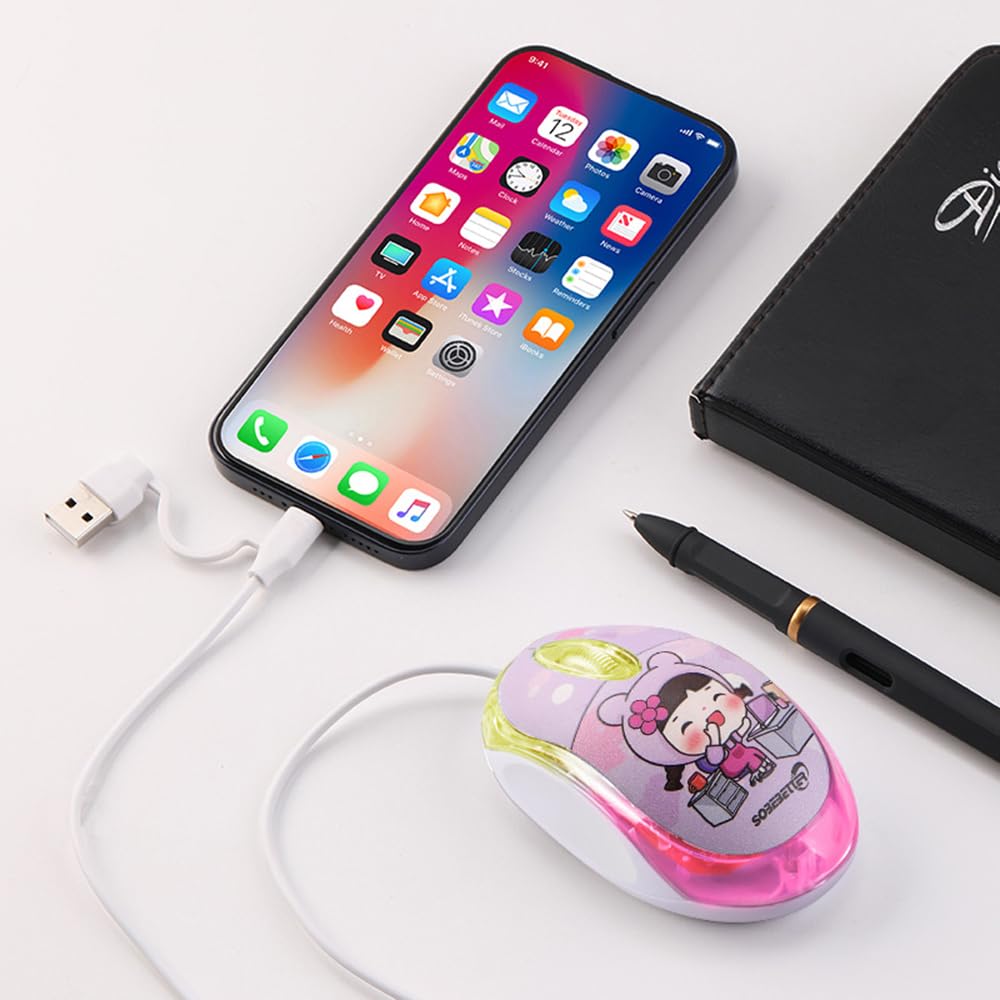 Wired Mouse with Dual USB-A and USB-C Connections, USB Wired Type-C Mouse, 1000 DPI, Optical, Portable, Cute, Lightweight, Ambidextrous, Compatible