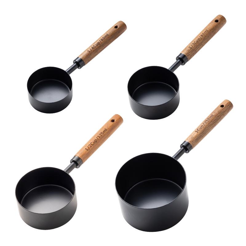 8-Piece Stainless Steel & Walnut Measuring Spoon and Cup Set for Baking and Coffee
