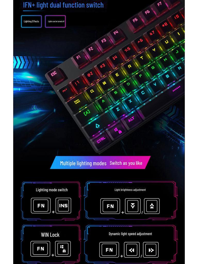 FVQ302 Wired Mechanical Gaming Keyboard - Luminous Backlight, Blue Axis