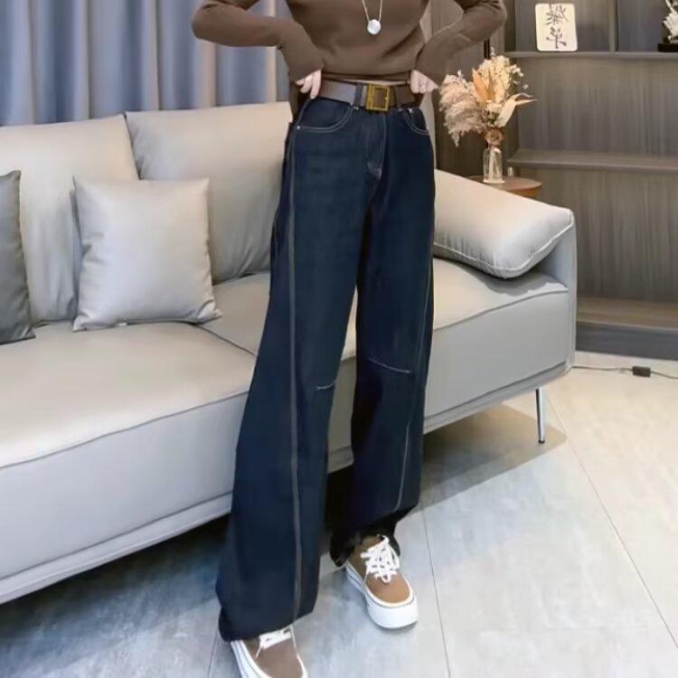 

Джинсы палаццо большого размера Scimitar для женщин - Осень/Зима 2025, стройнящие, свободного кроя, прямые штаны M темно-синий