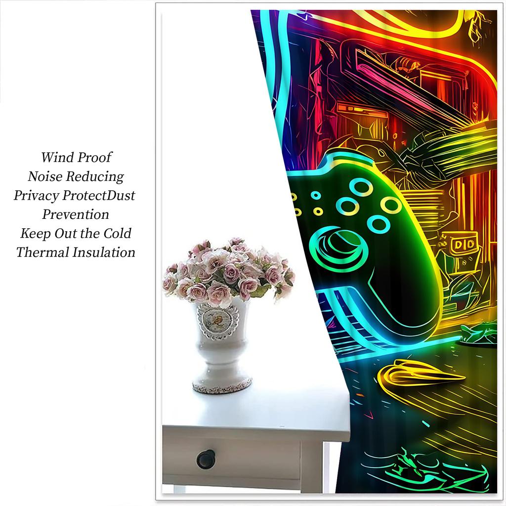 2Pcs Colorful Gamepad Printed Blackout Curtains Suitable For Bedroom Kitchen Dining Room Living Room Study Office Bathroom