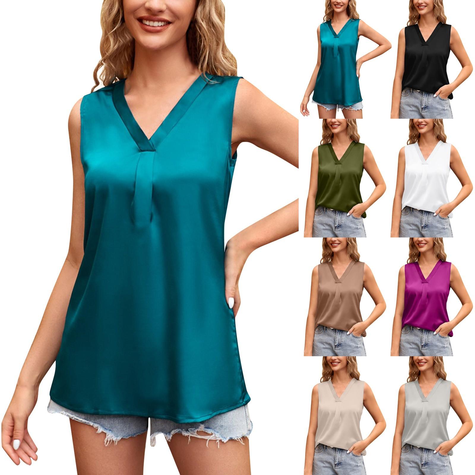 

Fashion Summer Solid Color V Neck Casual Sleeveless Basic Tank Top