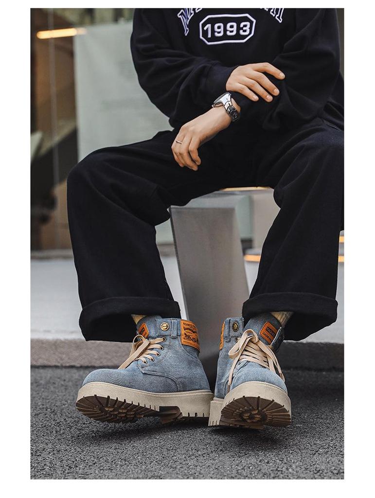 Ghete de gleznă western retro Martin din denim pentru bărbați - Toamna 2025, cu talpă groasă și respirabile (Z33)