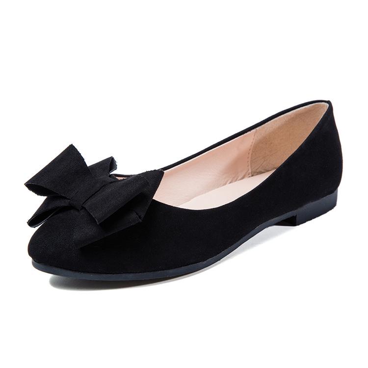 

2017 spring and autumn new Korean version of sweet princess fan elegant shallow mouth pointed suede flat heel bow shoes 35 чёрный