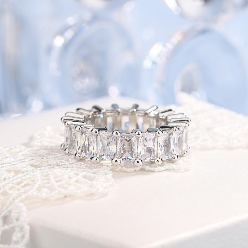 European and American Exaggerated Diamond Set Personalized Rectangular Zircon Square Ring for Women