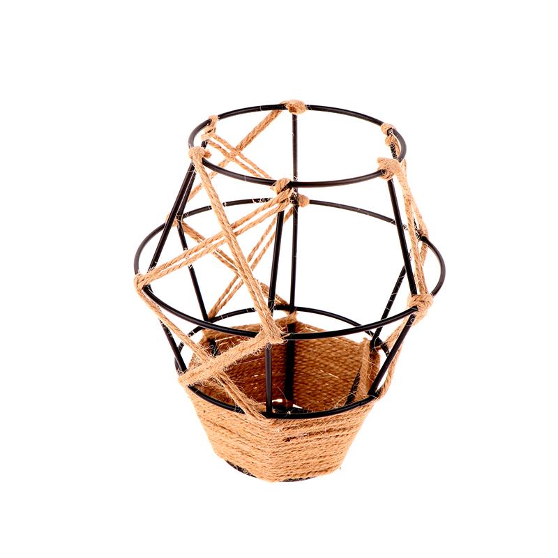 Mini Metal Cage Light Shades With Woven Hemp Rope - Vintage Farmhouse Pendant Lampshades For Home And Commercial Spaces