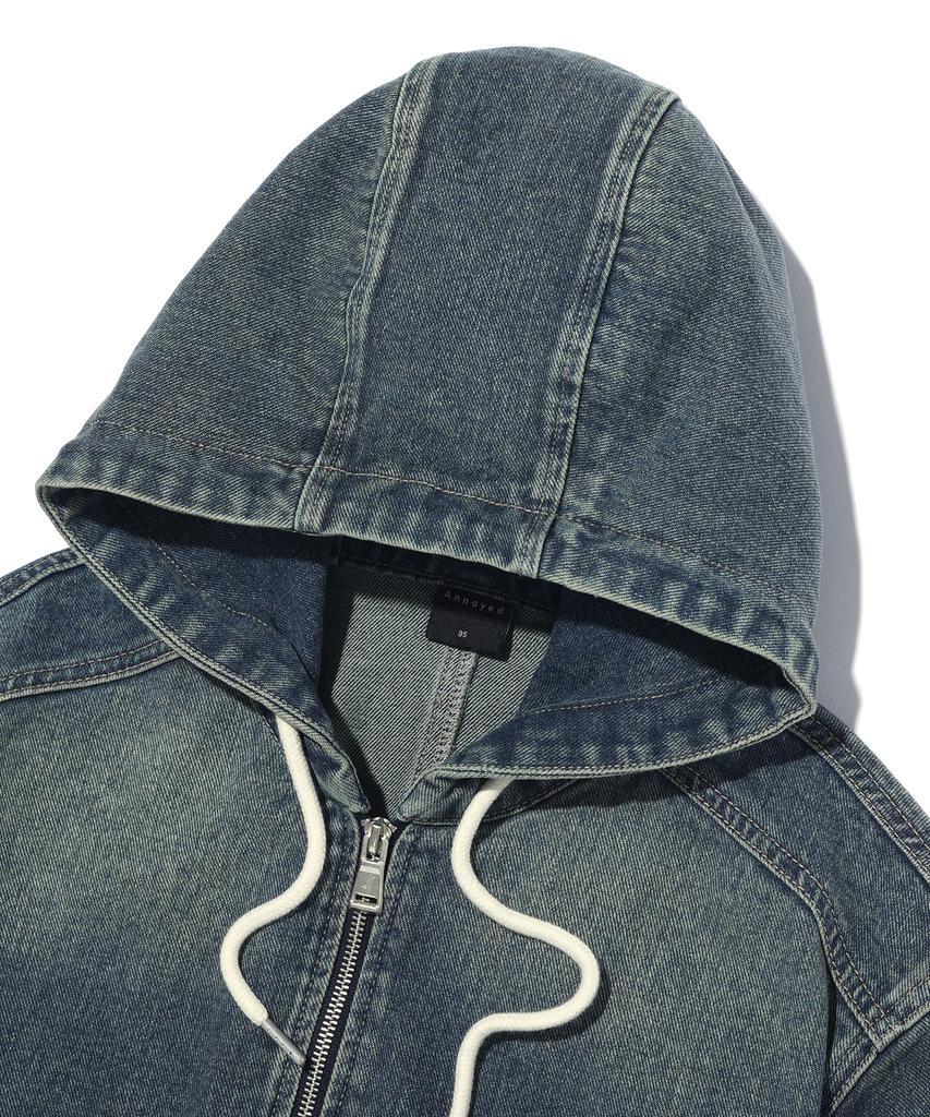 Annoyed Brushed Denim Zip-Up Hoodie Lq1Ju013_Dark Indigo