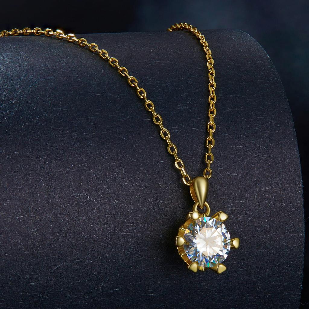 Gold-plated Moissanite Necklace 1.0 Ct 925 Silver Adjustable