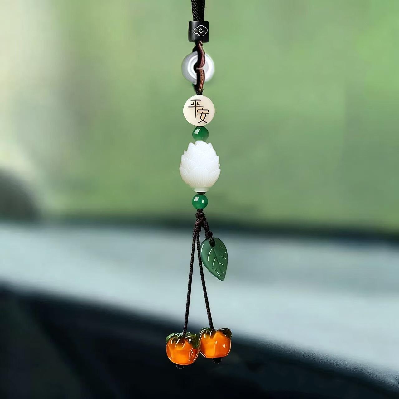 Sandalwood Little Deer Car Charm: Gourd Ornament for Rearview Mirror