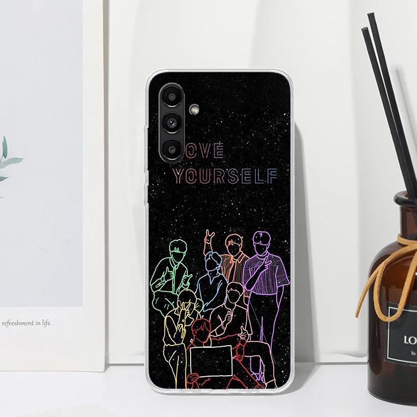 Love Yourself Flower Heart Line Kpop Phone Case For Samsung Galaxy A15 A25 A35 A55 A14 A24 A34 A54 A13 A23 A33 A53 A12 A22 A32 A