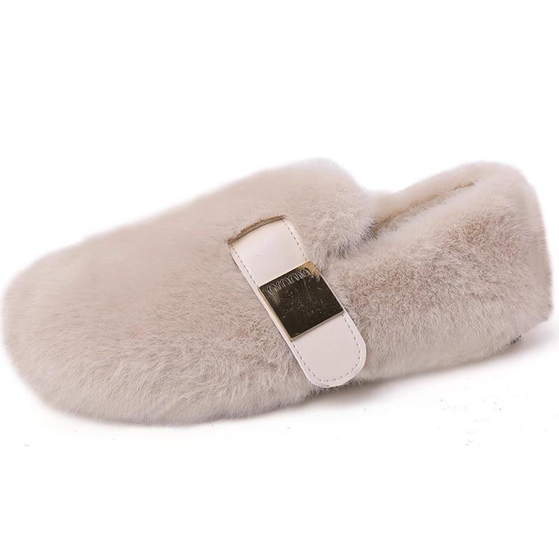One Pedal Fairy Wind Soft Sole Velvet Outer Wear Fluffy Shoes Female Outer Wear 2025 Autumn and Winter New French Cotton Shoes Tide