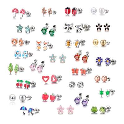 Animals Earrings 30 Pairs Small Mixed Bee for Frog Mushroom Daisy Stud Earrings Fashion Jewelry Charms Gift for Kids Fri