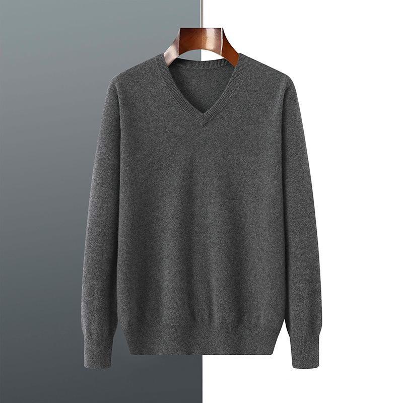 Men s 100% Pure Cashmere V-neck Sweater, Business Casual, Plus Size Crew Neck Pullover, Thick Knitwear. S
