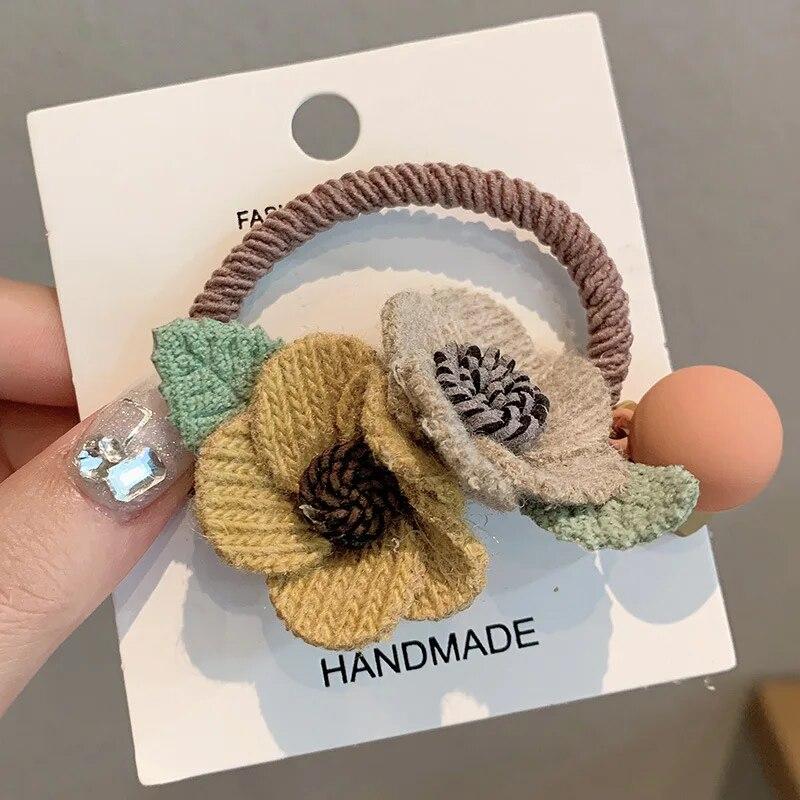 Women Girls Elastic Hair Bands Knitting Wool Flowers Hair Bands Cute Rubber Band Scrunchie Headband Fashion Hair Accessories