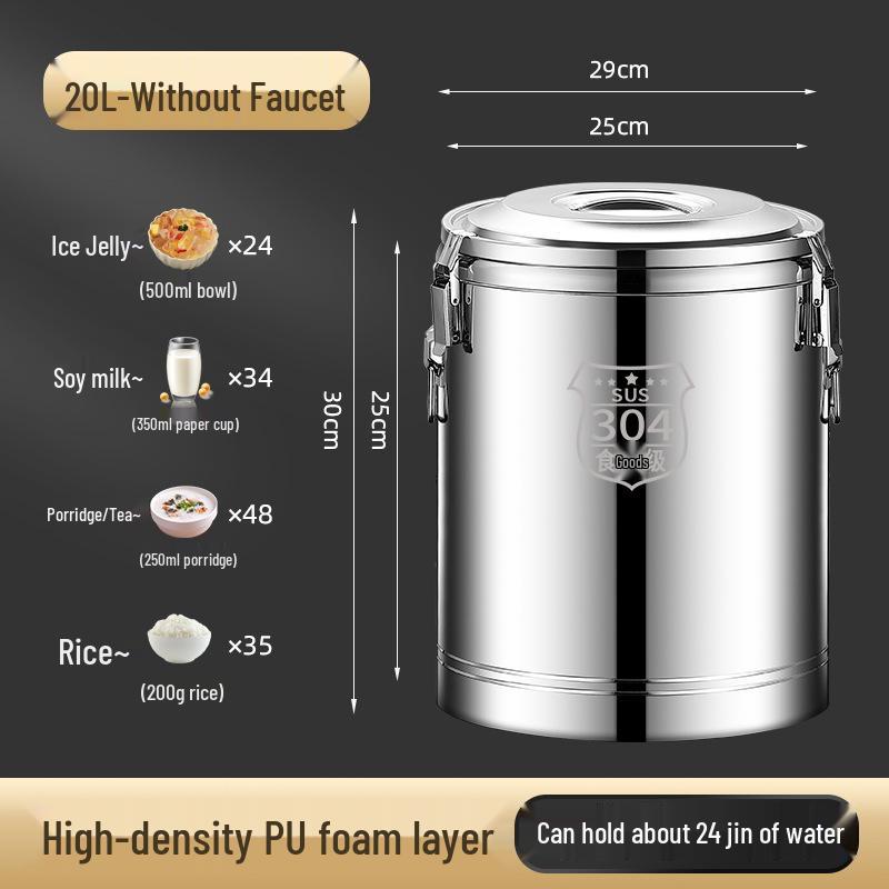 

304 Stainless Steel Insulated Large-Capacity Bucket for Rice, Soup, Porridge, Milk Tea, or Ice Jelly