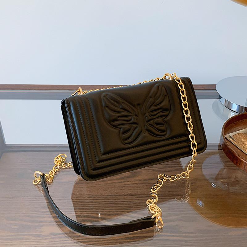 

Trendy Street Style Pu Leather Square Bag With Embossed Butterfly Chain 2024 Summer чёрный