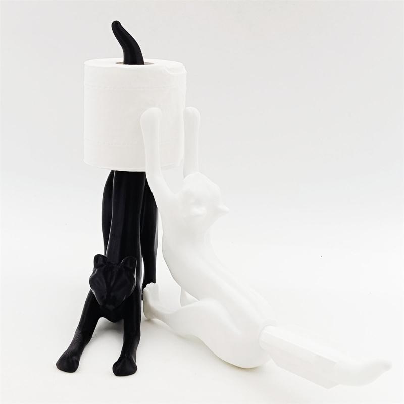 Funny Stretch Cats Themed Bathroom Tissue Roll Stand For Floor Counter Use Plastic Organizers Kitchen Bathroom Decors