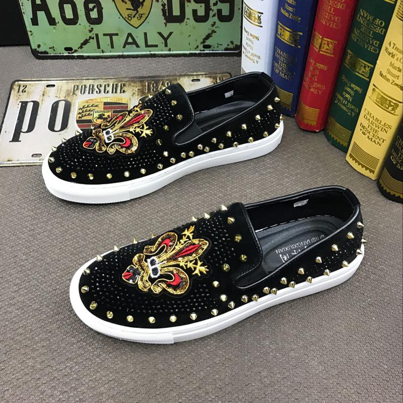

Мода Роскошный Дизайнер Новые Мужские Великобритания Стразы Заклепки Вышивка Повседневные Балетки Платформа Обувь Zapatos Hombre Спортивные Кроссовки для Ходьбы 6.5