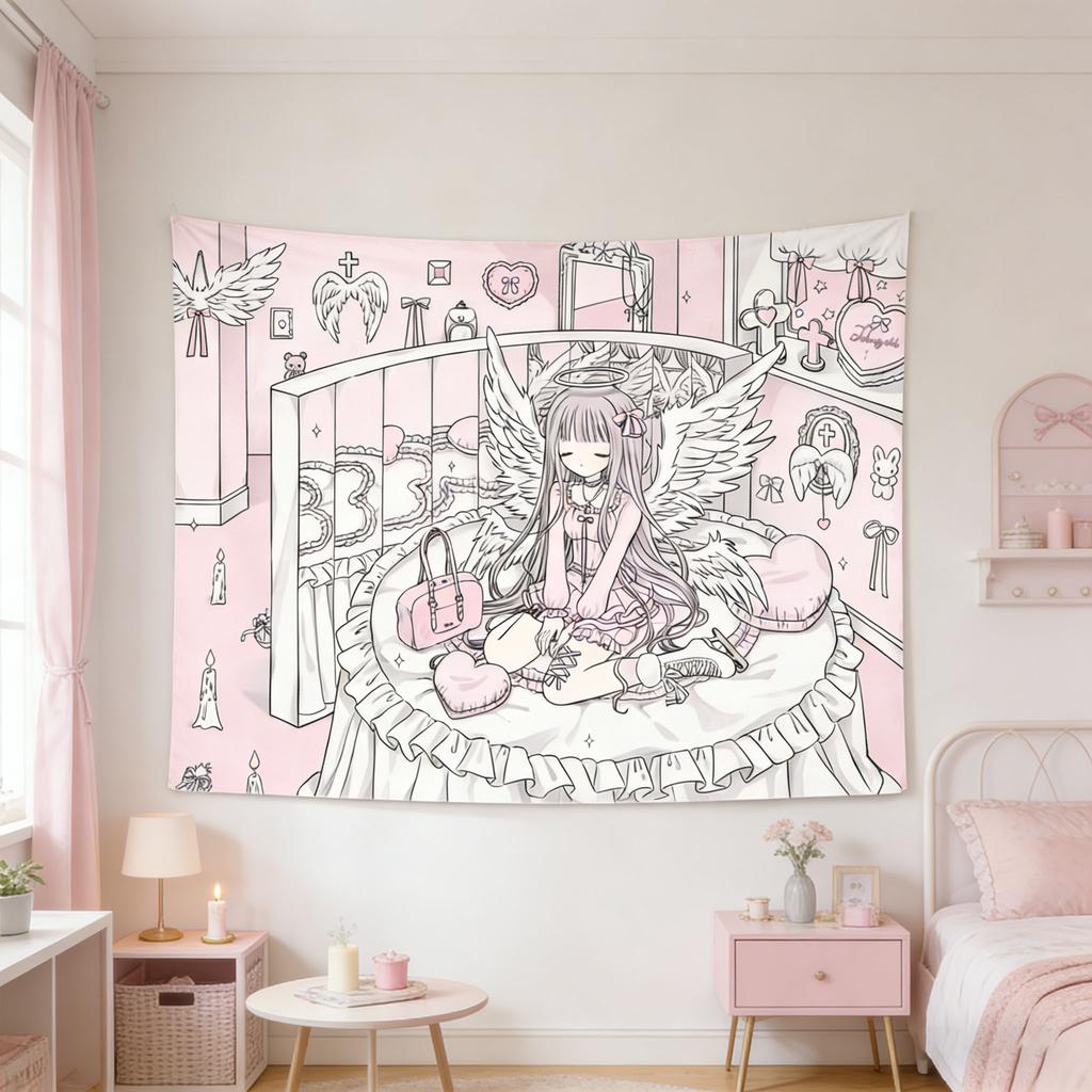 VIKAMA Kawaii Angel Backdrop Tapestry Chobits Cute Wall Hanging Perfect Home Decor for Living Room Bedroom Home Perfect Gift