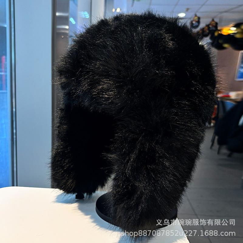 New autumn and winter imitation mink hair Lei Feng hat children thickened warm plush ear protection hat Northeast snow riding winter hat