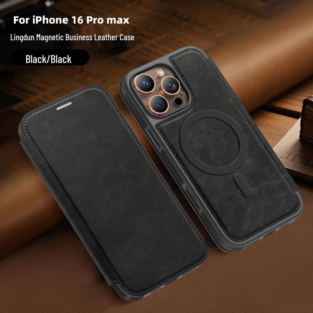 Magnetic Charging Flip Leather Case for Apple iPhone Pro Max (17/16/15/14) - Full Coverage & Anti-Theft