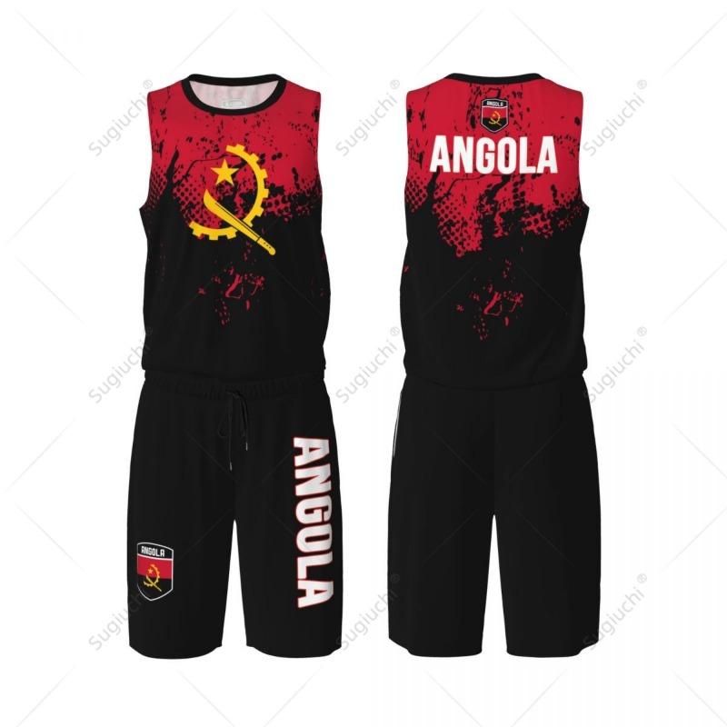 Men Angola Flag Basketball Jersey Set Mesh Shirt & Pants Sleeveless Exclusive Team-up Custom Name Nunber Unisex