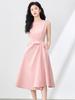 Elegant French Minimalist Chic Sleeveless Summer Dress with Pleated Waist-Hugging Design