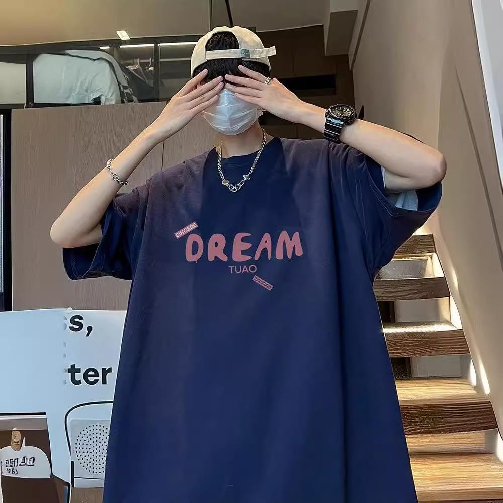 Men's Trendy White 100% Cotton Short-Sleeve T-Shirt with Letter Print