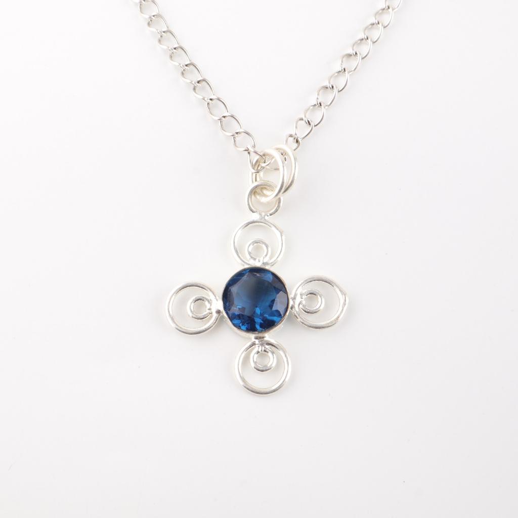 London Blue Topaz Gemstone 925 Sterling Silver Jewelry Handmade Chain Pendant PP-41-9