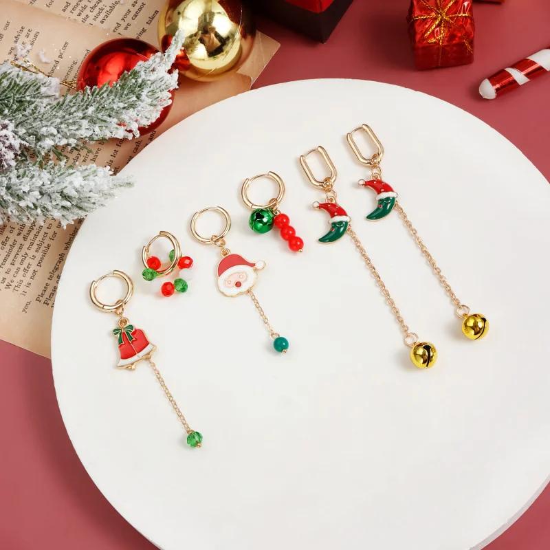 Fashion Christmas Earrings Zircon for Women Christmas Tree Hat Deer Necklace Girls Party Festival Zircon Gifts