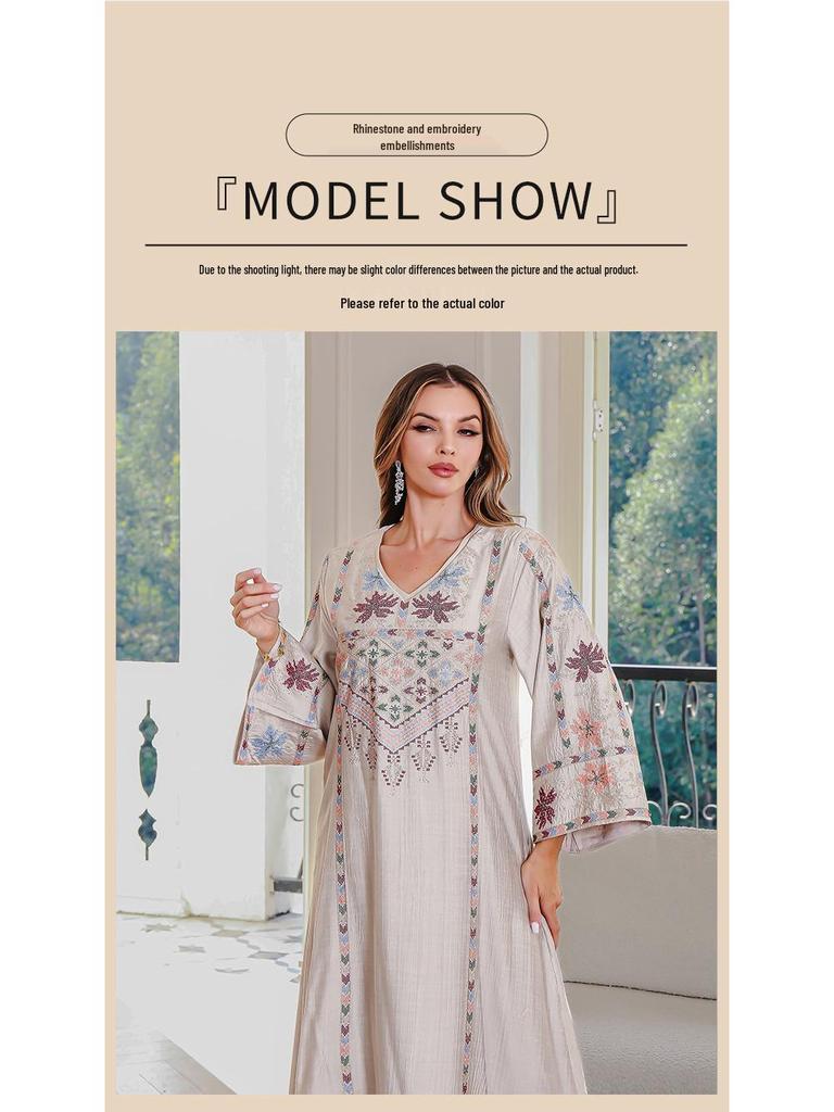 Elegant Rhinestone Embroidered Abaya - Dubai Style Women's Long Robe