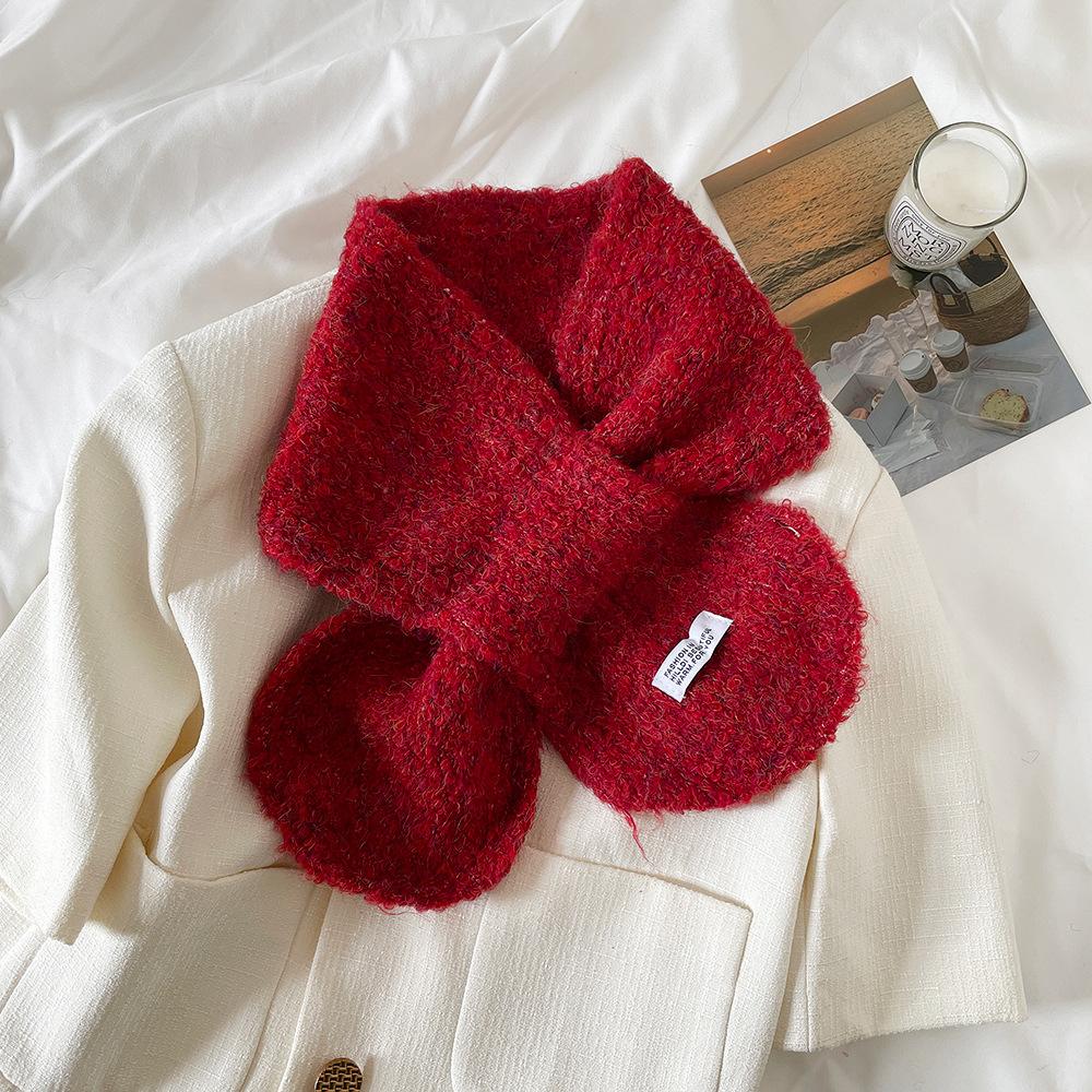 Korean ins simple soft waxy plush cross scarf women's versatile skin-friendly small scarf autumn and winter student warm scarf