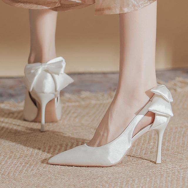 

Роскошные женские туфли на высоком каблуке с бантом, брендовые пикантные дизайнерские туфли-лодочки на шпильке, новое модное платье, свадебные женские туфли с острым носком 35